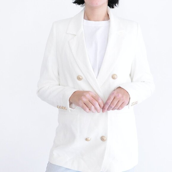 Generation Love New York Leighton Crepe White Double Breasted Button Blazer M - Picture 2 of 15